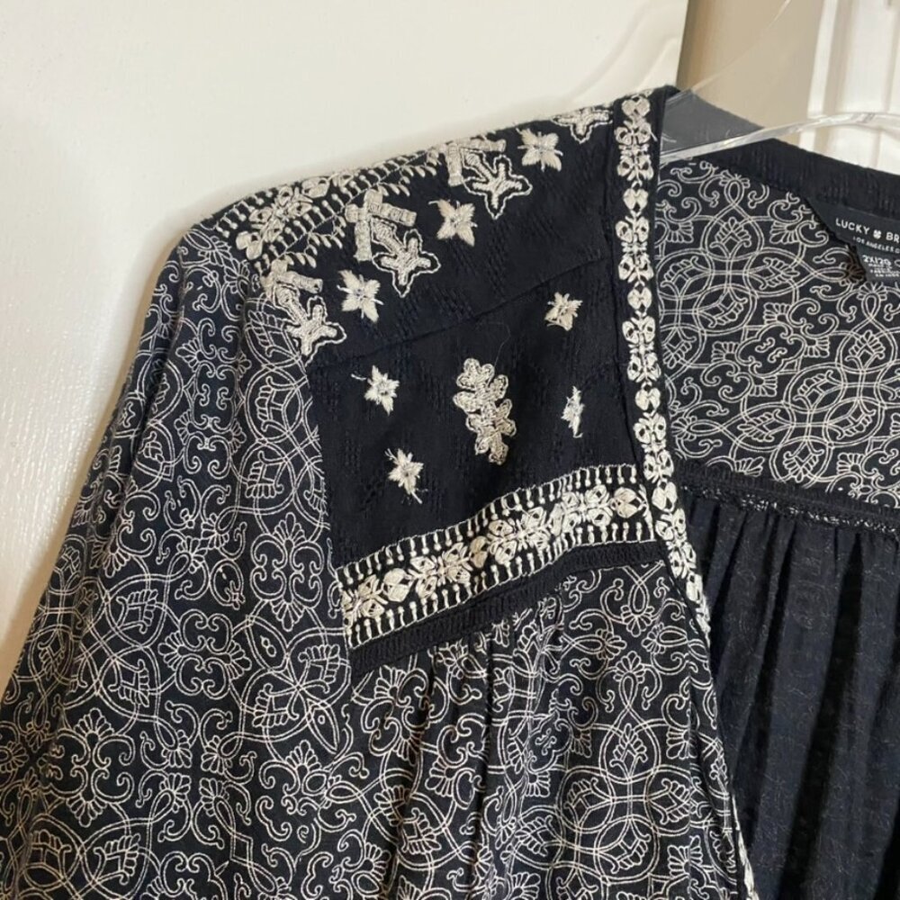 (2) Lucky Brand tunic tops blouse navy and black size 2X V neck - Picture 5 of 7